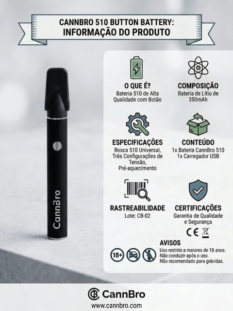 CannBro 510 Button Battery – Bateria Universal 510 com Botão e Pré-Aquecimento